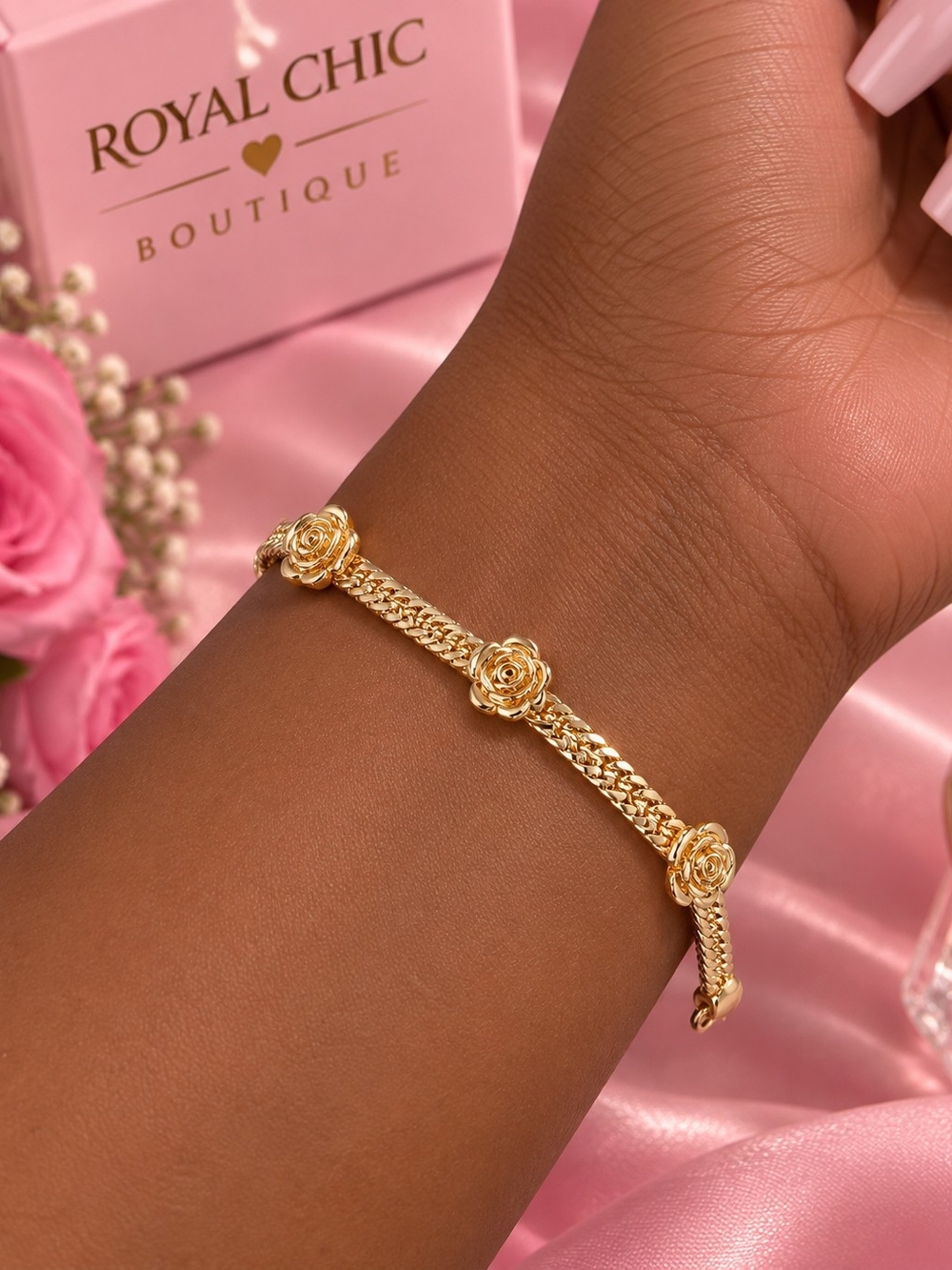 Gold Rose Chain Bracelet for Women